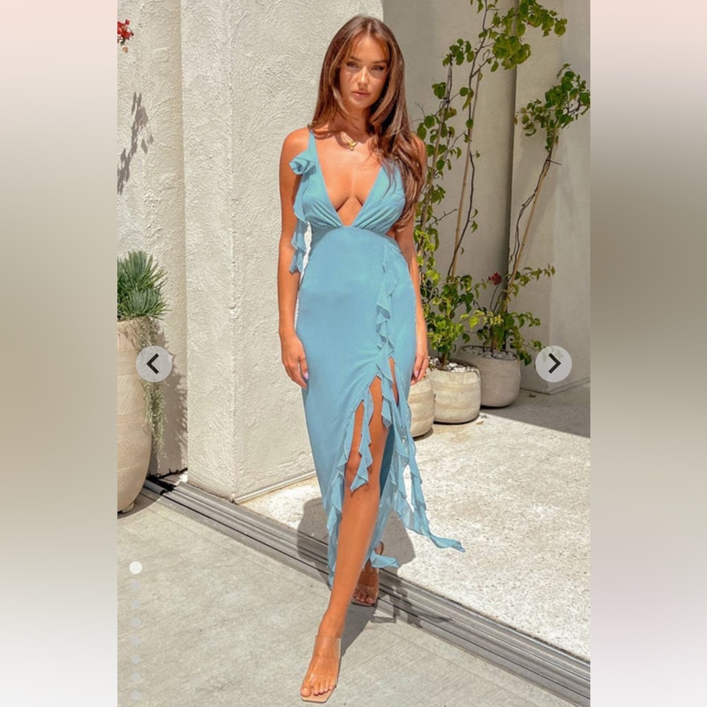 Teal Maxi Flower Dress